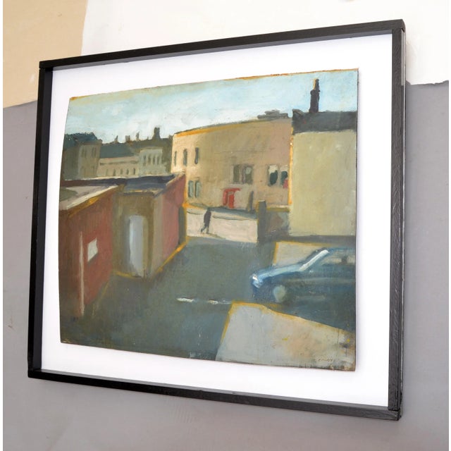 Cityscape Painting Acrylic on Board Black & White Framed Mid-Century Modern 70s For Sale - Image 4 of 13