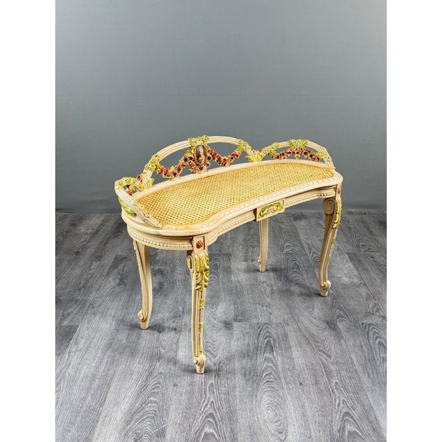 19th Century Louis XV Bench in Painted Wood and Caning For Sale - Image 12 of 13