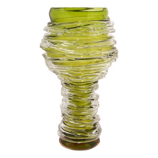 Tamtam Honey Vase in Crystal and Green Glass, 1990s For Sale