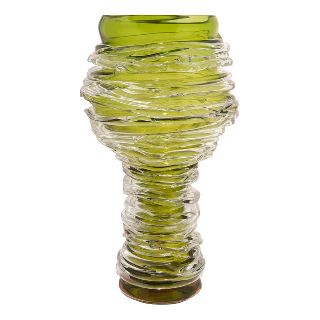 Tamtam Honey Vase in Crystal and Green Glass, 1990s For Sale