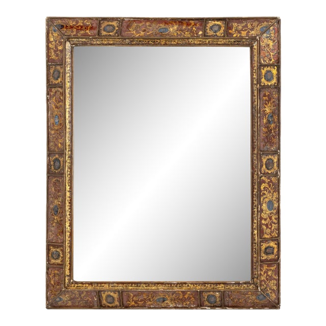 Italian Verre-Eglomise Parclose Giltwood Mirror For Sale