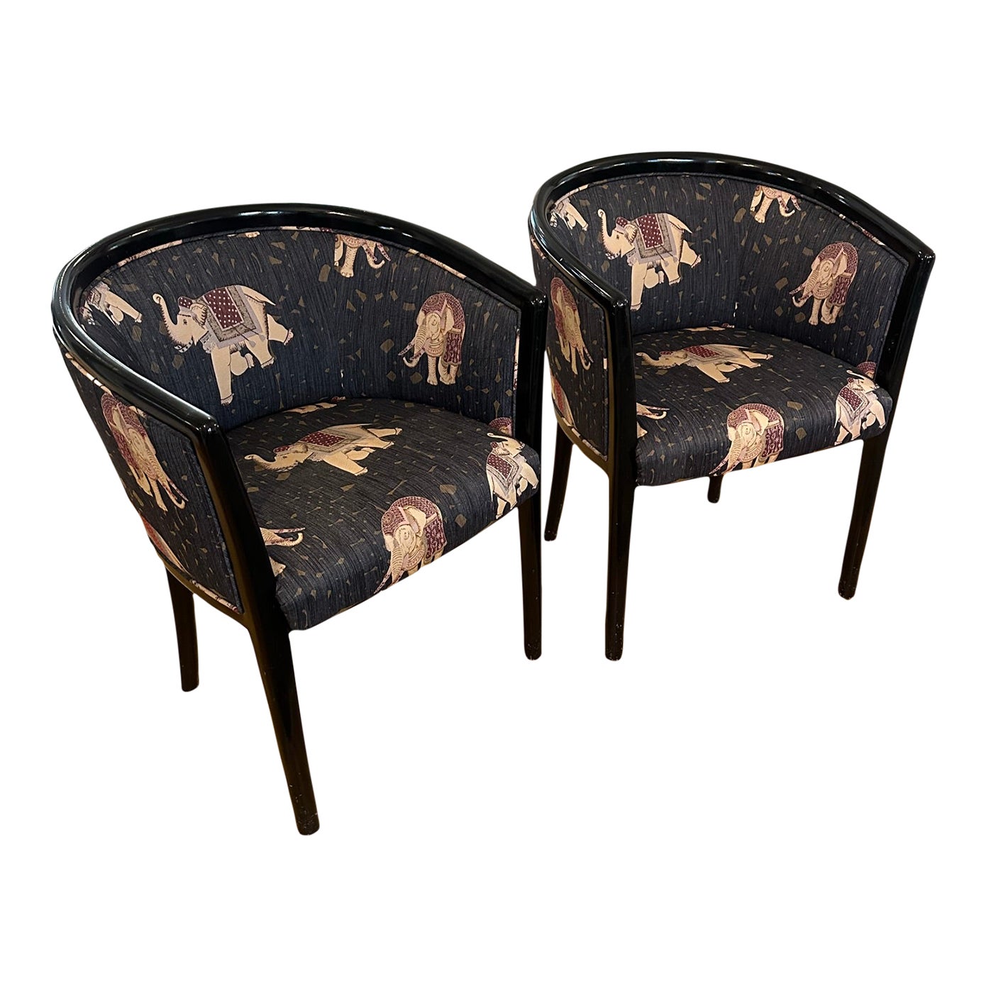 Vintage 1980's Barrel or Tub Chairs Recovered in Brunschwig & Fils