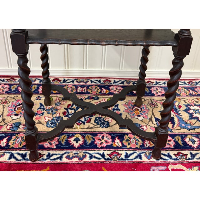 Antique English Flip Top Game Table Barley Twist Side Table Carved Oak C. 1930s For Sale - Image 15 of 17