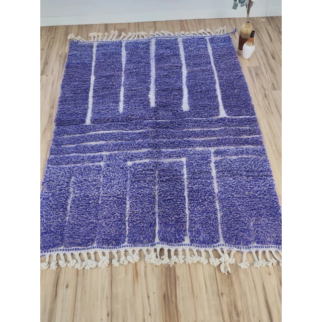 Cobalt Blue Geometric Wool Moroccan Beni Ourain Rug For Sale In Boston - Image 6 of 15