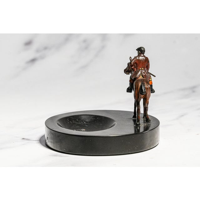Black Charming Antique Austrian Cold Painted Bronze Fox Hunt Horse Sculpture Catchall English Equestrian Desk Tray Black Stone Home Office Decor For Sale - Image 8 of 13