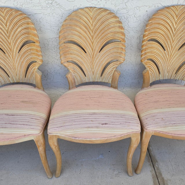 Vintage Venetian Grotto Style Carved Wood Palm Leaf Dining Chairs Set of 4 For Sale - Image 9 of 18