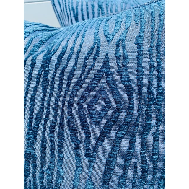 Wood Contemporary Royal Blue Faux Bois Chenille Pillows- a Pair. For Sale - Image 7 of 10