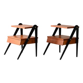 Scandinavian Bedside Tables with Black Details, 1960s, Set of 2 For Sale
