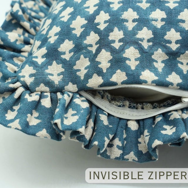 Not Yet Made - Made To Order Blue Ruffle Pillow Decorative Ruffle Accent Throw Pillow for Sofa, Bed & Chair- 12x20 Pink City For Sale - Image 5 of 6