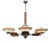 Large Art Deco Wood and Glass Six-Light Chandelier in Chrome, 1930s For Sale