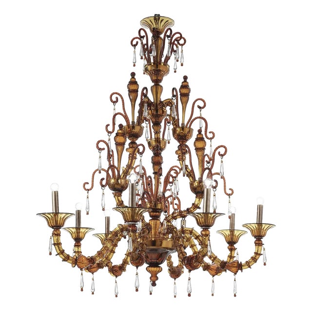 Handcrafted Modern Brown Ca Rezzonico Chandelier with Curled Murano Glass by Simoeng for Simoeng For Sale