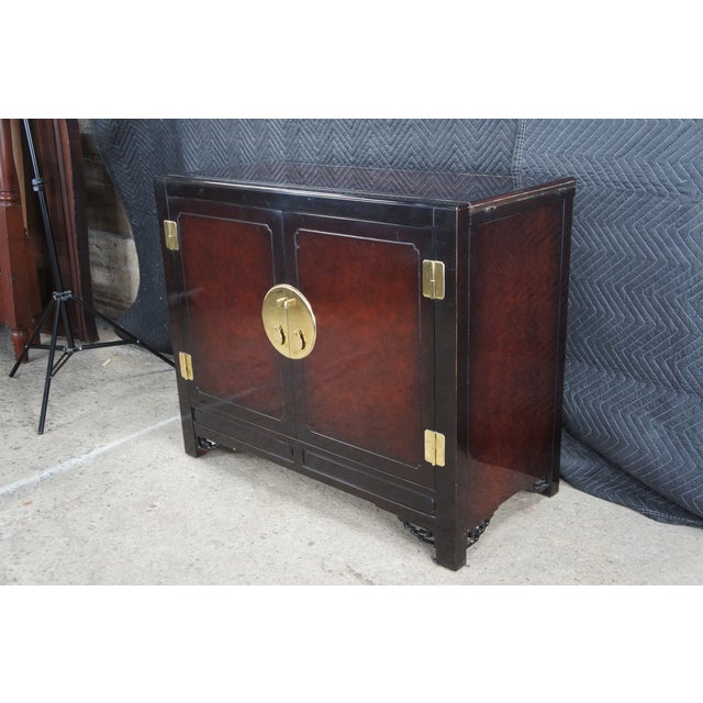 Brown 1980s White Furniture Mahogany & Burl Mandarin Chinoiserie Flip Top Buffet Server For Sale - Image 8 of 11