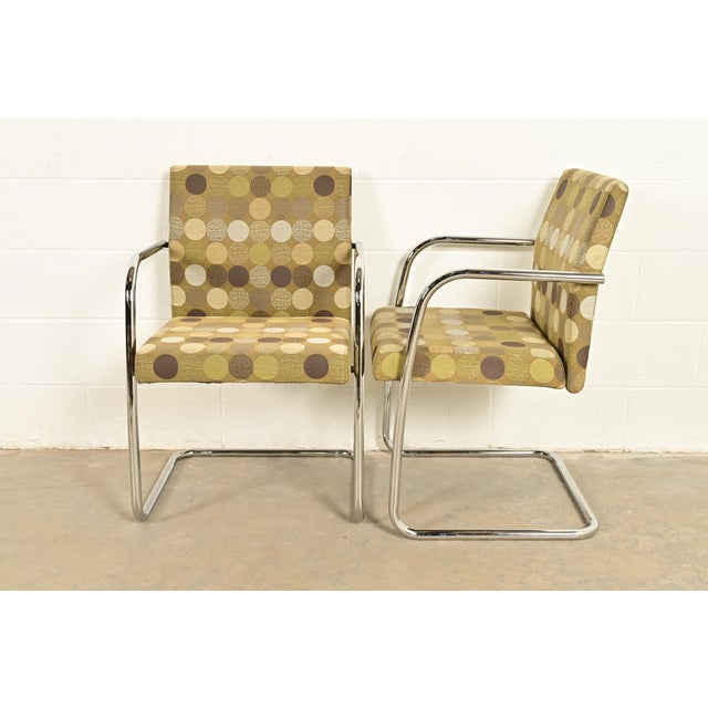 Mies Van Der Rohe Brno Style Mid-Century Modern Chrome Tubular Cantilever Club Chairs, Pair For Sale - Image 11 of 13