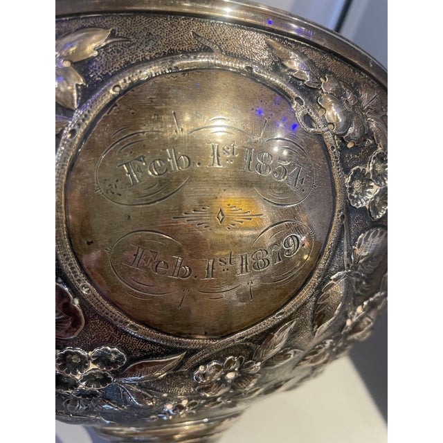 1854 Antique Sterling Silver Repousse Large Presentation Piece by Wallace For Sale - Image 9 of 11