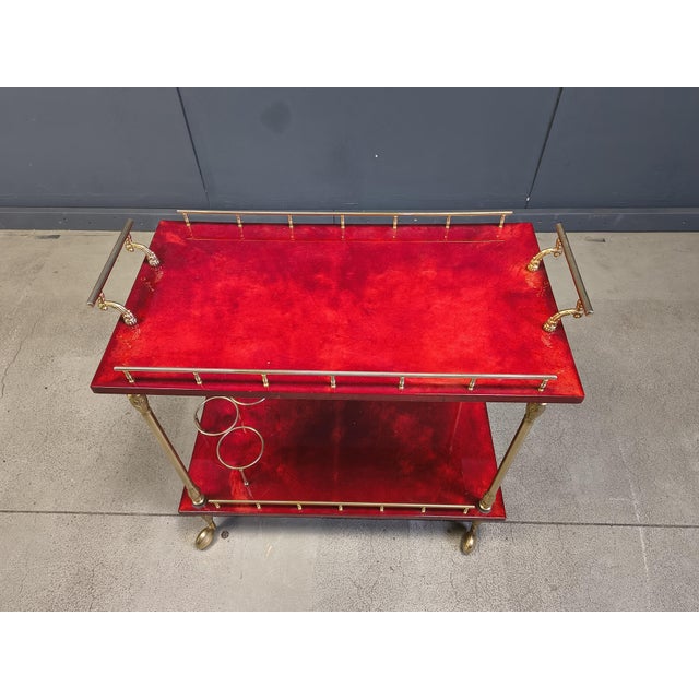 Italian Lacquered Goatskin Parchment Serving Bar Cart by Aldo Tura, 1960s For Sale - Image 6 of 17