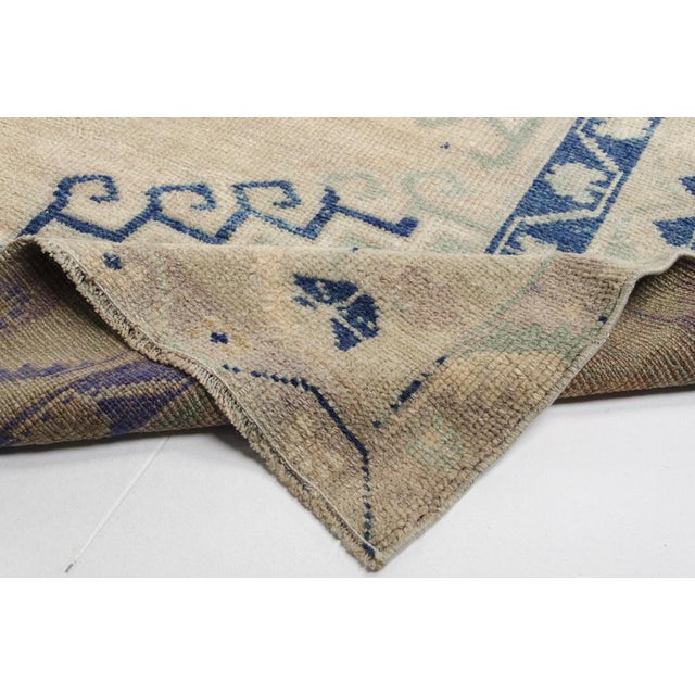 Handmade Beige and Blue Oushak Wool Runner Rug For Sale - Image 3 of 11