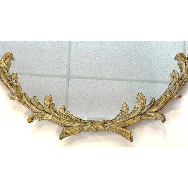 Hollywood Regency 1900's Hollywood Regency Style Wood With Plaster Wall Mirror With Curved Foliate Design For Sale - Image 3 of 18