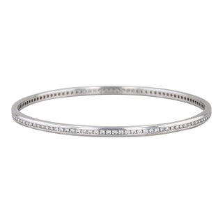 1.74ctw Diamond Bangle Bracelet 18k White Gold 7.75" 3.4mm Stackable For Sale