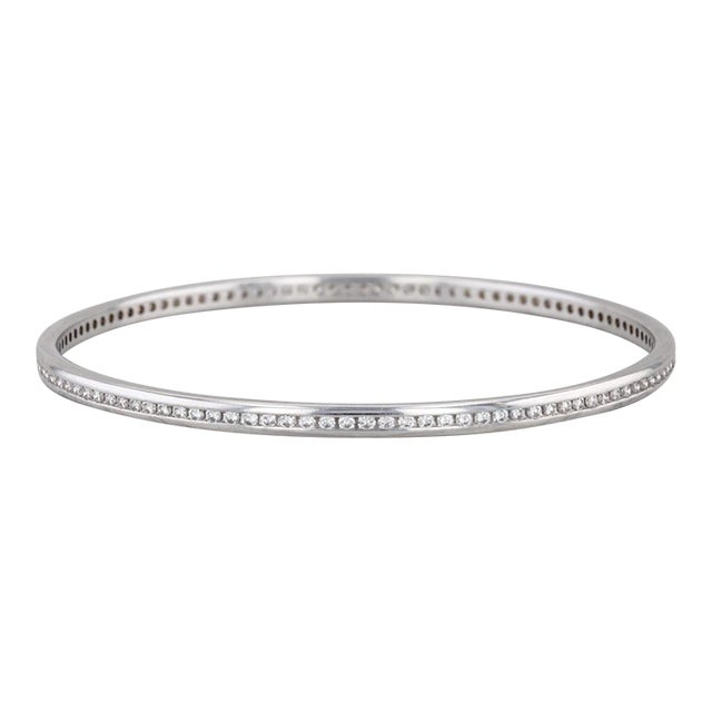 1.74ctw Diamond Bangle Bracelet 18k White Gold 7.75" 3.4mm Stackable For Sale