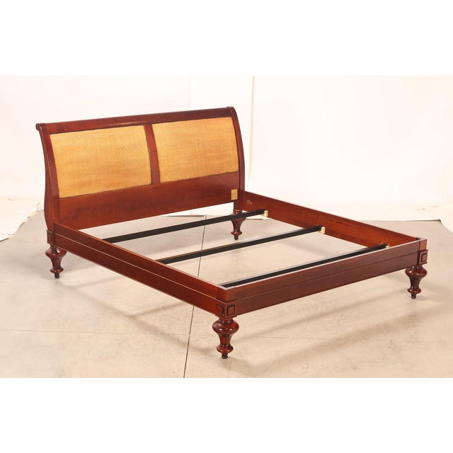 High Quality French Made Cherry King Size Sleigh Bed By Grange. Features A Curved Sleigh Headboard With Woven Cane Panels,...