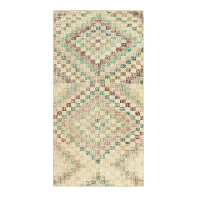 Vintage Zeki Müren Runner Rug in Beige-Brown and Green | Rug & Kilim For Sale