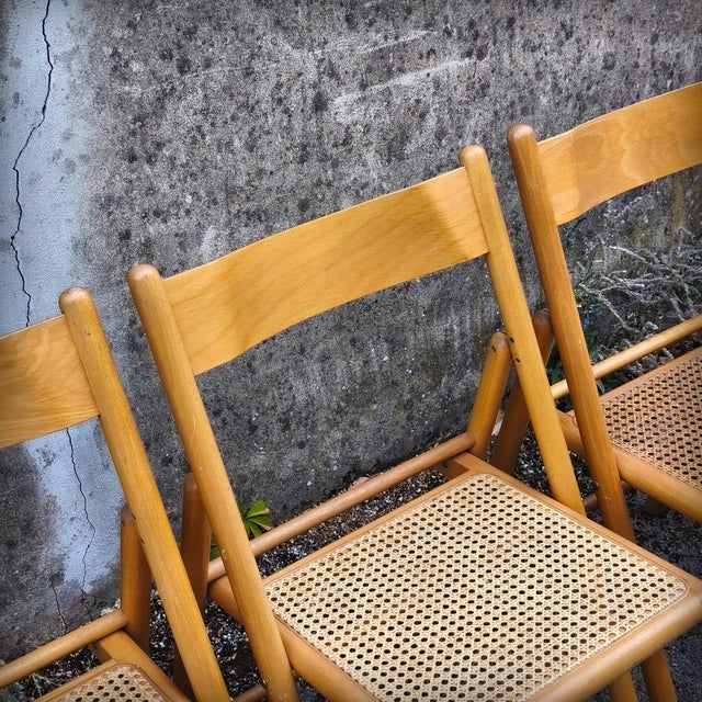 Vintage Folding Chairs in Beech and Cane from Habitat, 1980s, Set of 4 For Sale - Image 15 of 18