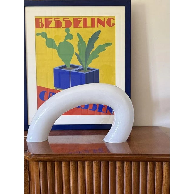 Space age white Murano glass arch sculptural lamp Barbini Italy 1970s white glass, chromed metal 47 × 10 × H 26 cm...