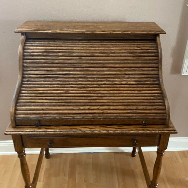 Mid 20th Century Vintage Bradford Oak American Colonial Roll Top Desk Chairish