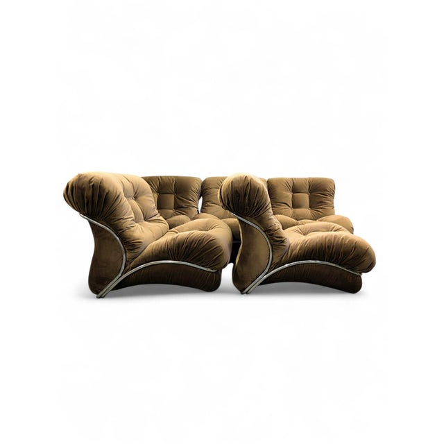 Corolla Modular Chairs in Mocha Striped Velvet from IPE Bologna, 1970s, Set of 5 For Sale - Image 11 of 11