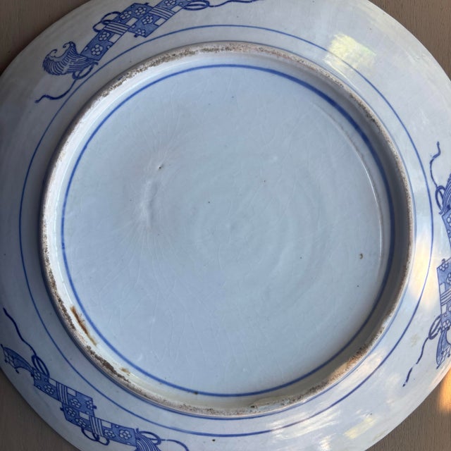 Japanese Antique Japanese Imari Ware Porcelain Blue and White Hand Painted Charger Platter, Meiji Period (1868-1912) For Sale - Image 3 of 11