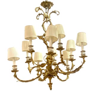 1950s French Dore' Bronze Rococo Style 10 Light Chandelier For Sale