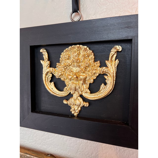 Pair of 19th Century French Gilt Metal Bacchus Plaques in Ebonized Wood Frames For Sale In Palm Springs - Image 6 of 12
