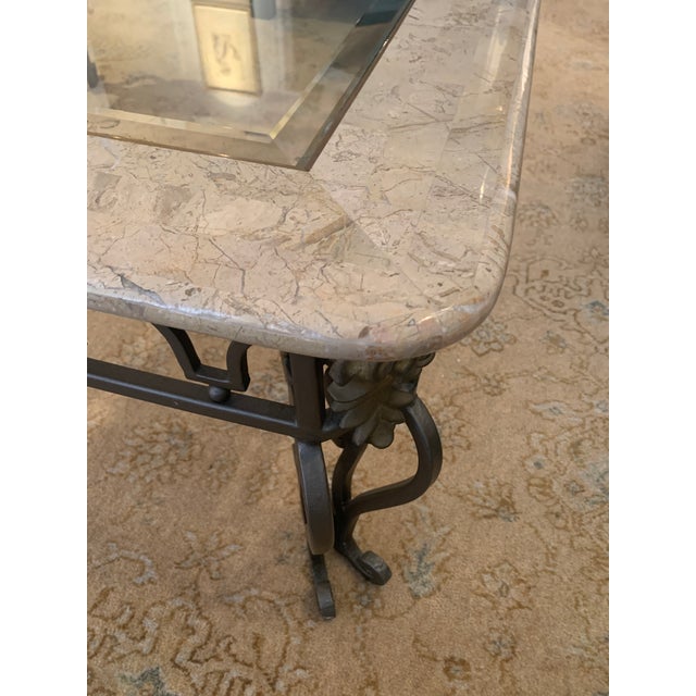 Vintage Horchow Marble and Glass Top Wrought Iron Square Coffee Table