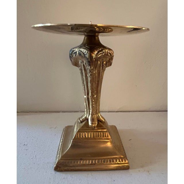 Vintage Solid Brass Ram Head Pillar Candle Holder For Sale In Chicago - Image 6 of 6