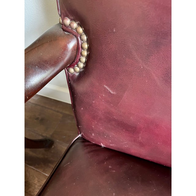 Late 20th Century St. Timothy Queen Anne Style Maroon Leather Library/Office Chairs - A Pair For Sale - Image 12 of 12