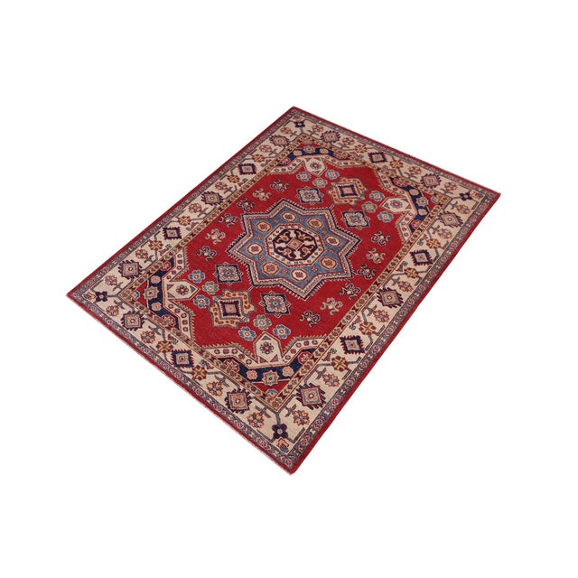 Southwestern Kazak Rustic Red/Beige Wool Rug - 4'0''x5'5'' For Sale - Image 10 of 10
