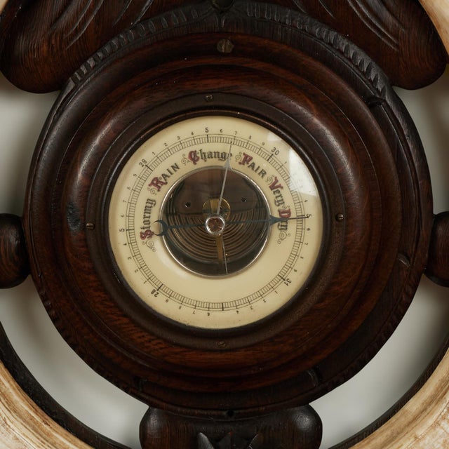 Wood Antique English Carved Wood and Tusk Wall Barometer For Sale - Image 7 of 10