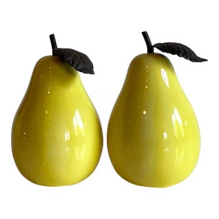 Vintage Boho Glazed Ceramic Pears - Set of 2 For Sale
