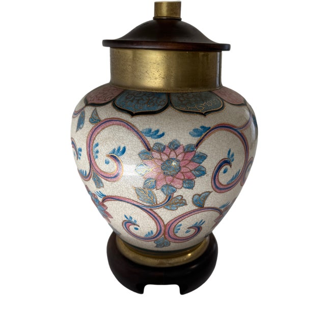 Striking vintage Frederick Cooper Chicago table lamp featuring a substantial ceramic ginger jar body in an elegant...