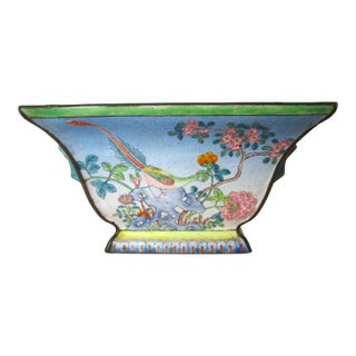 Antique Chinese Enameled Canton Cachepot For Sale