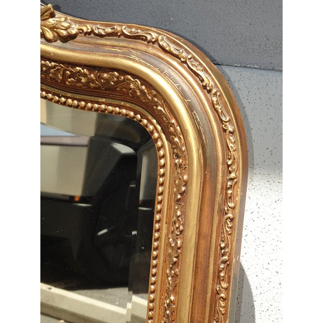 Antique French Louis XV Gold & Brown Wall Mantle Beveled Glass Mirror For Sale - Image 10 of 12