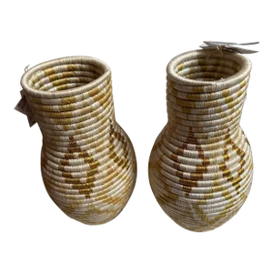 Artisan Crafted Gold Bulb Vases- Set of 2