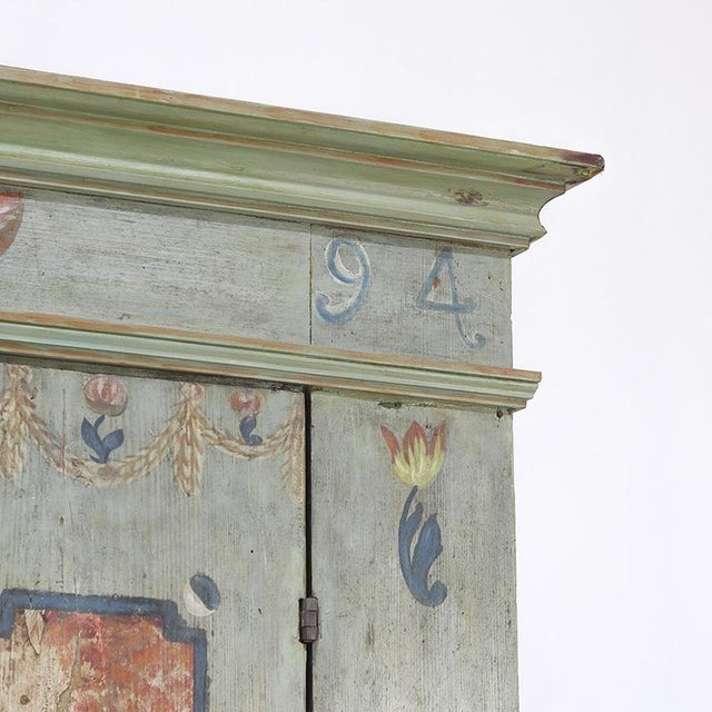 Folk Art Rustic Farmhouse Painted Bridal Cabinet, 1794 For Sale - Image 12 of 14