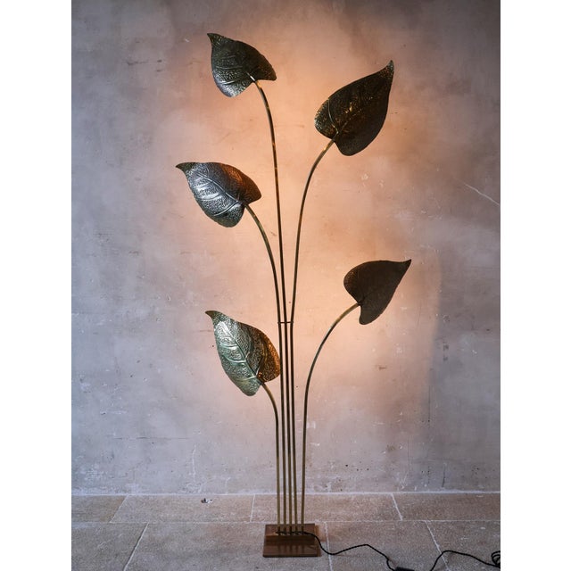 Floor Lamp with Brass Leaves attributed to Carlo Giorgi for Bottega Gadda, 1970s For Sale - Image 11 of 15