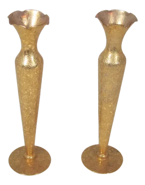 1970s Hollywood Regency Gold Bud Vases - a Pair