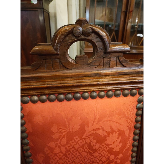 Red Pair of Late 19th Century Renaissance Revival Oak Baronial Armchairs For Sale - Image 8 of 11