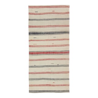 Turkish Kilim Rug With Horizontal Stripes in Red and Blue, Cream Background For Sale