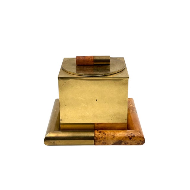 Mid-century brass luxury ice bucket Tommaso Barbi, Italy, ca. 1970 wood, brass H 22 x 27 × 27 cm Conditions: excellent...