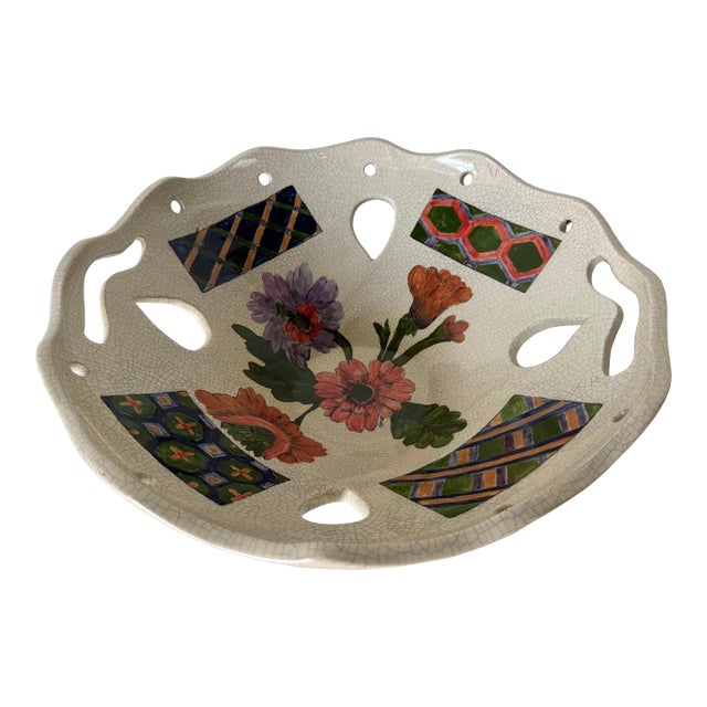 1980s Vintage Handmade and Painted Ceramic Bowl by Betty For Sale