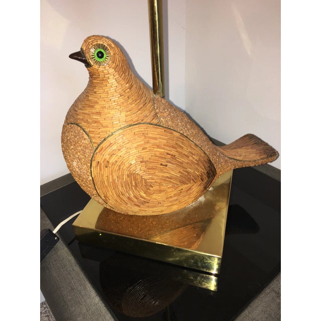 Metal Italian Modernist Ceramic Partridge With Tortoise Shell Lucite Shade For Sale - Image 7 of 9
